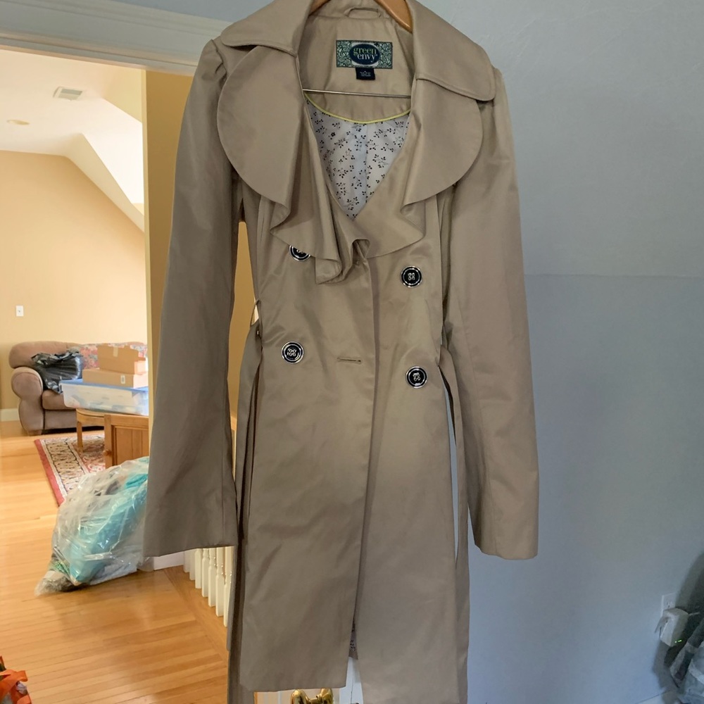 Green envy Ruffle Trench coat.